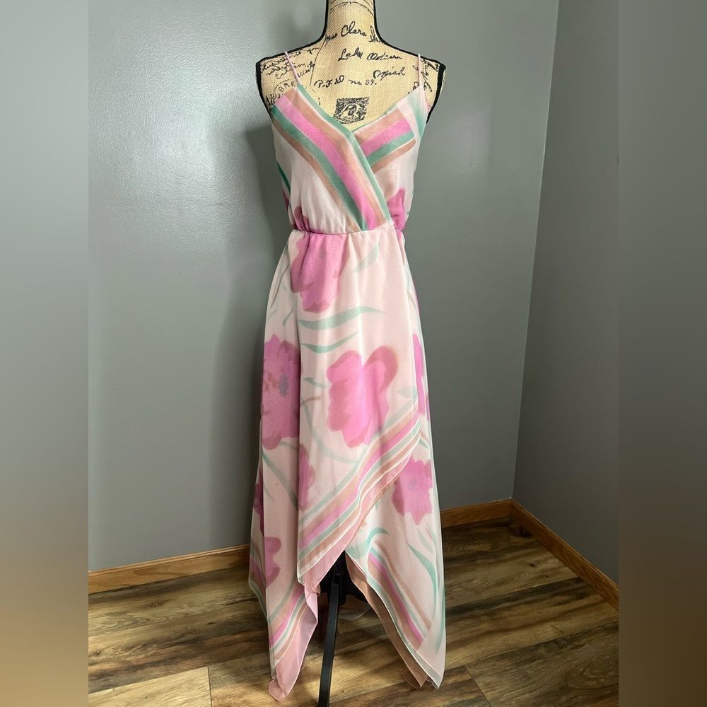 Vintage 70’s asymmetrical floral wrap‎ dress airbrushed romantic feminine whimsy